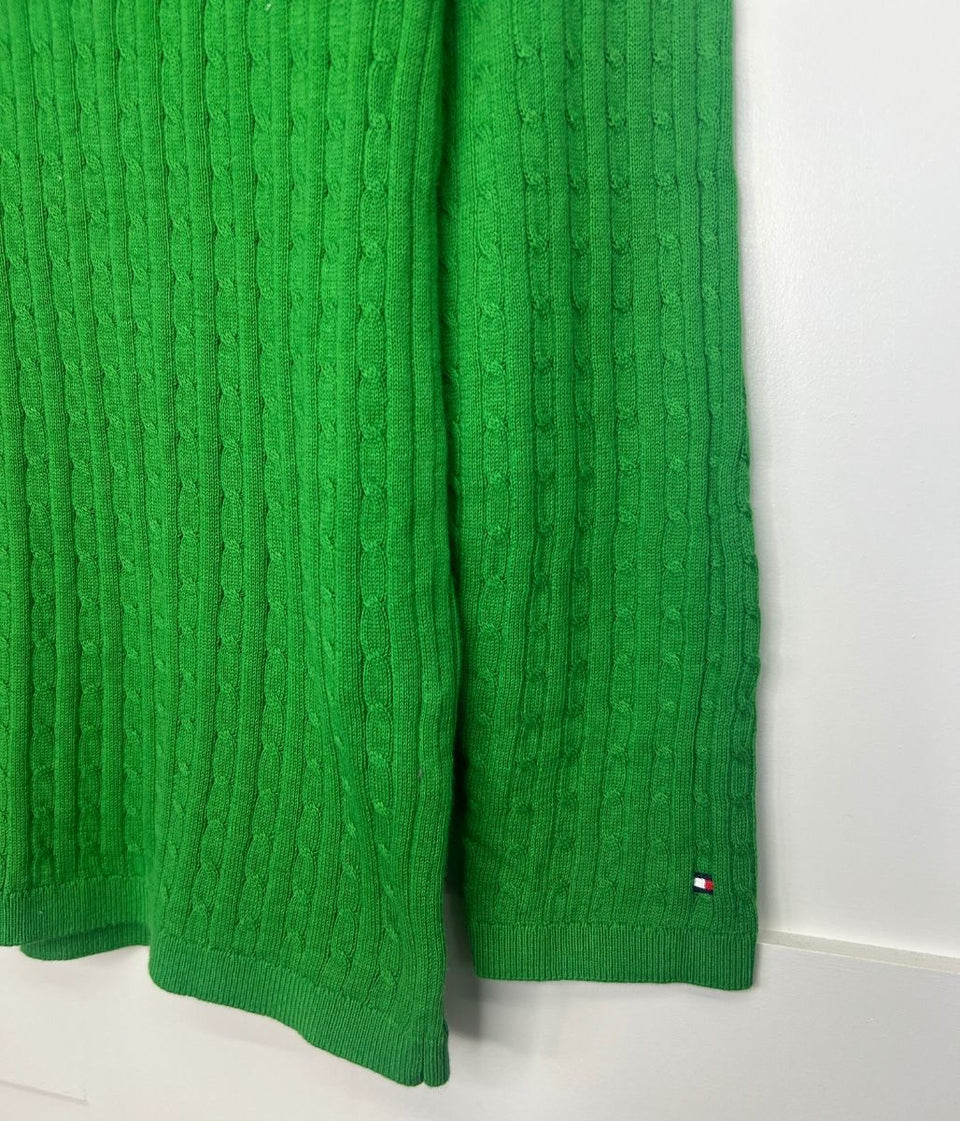 Green V Neck Cable Twist Jumper