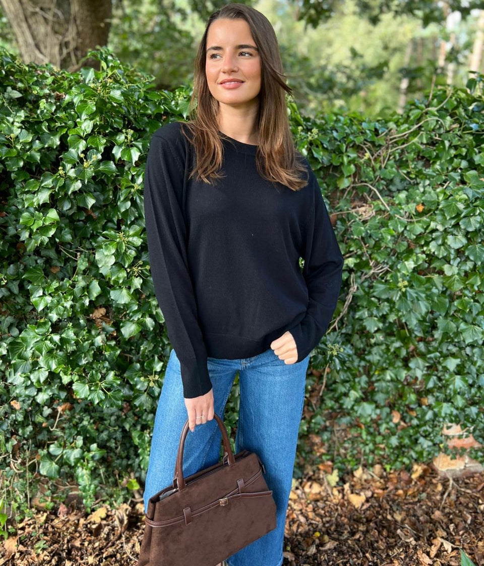 Black Fine Merino Wool Jumper
