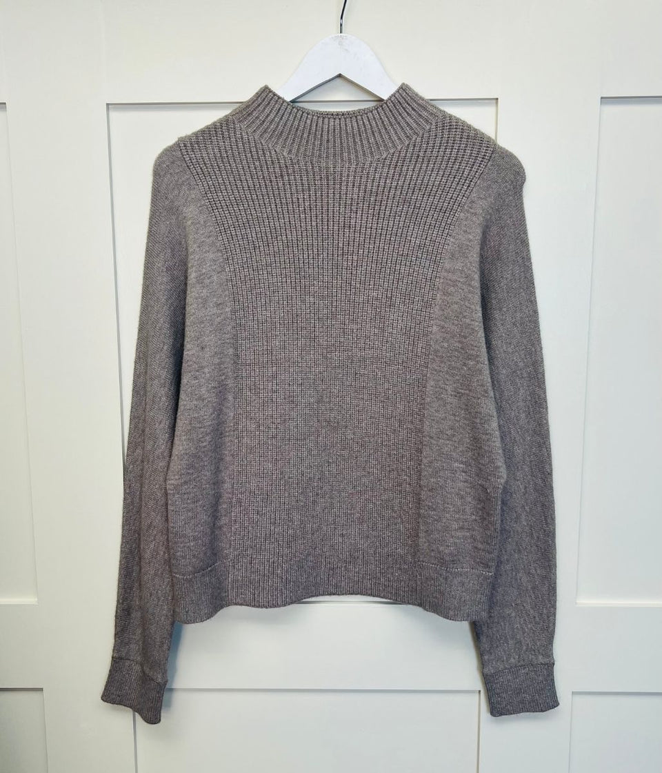 Grey Turtle Neck Ribbed Batwing Jumper