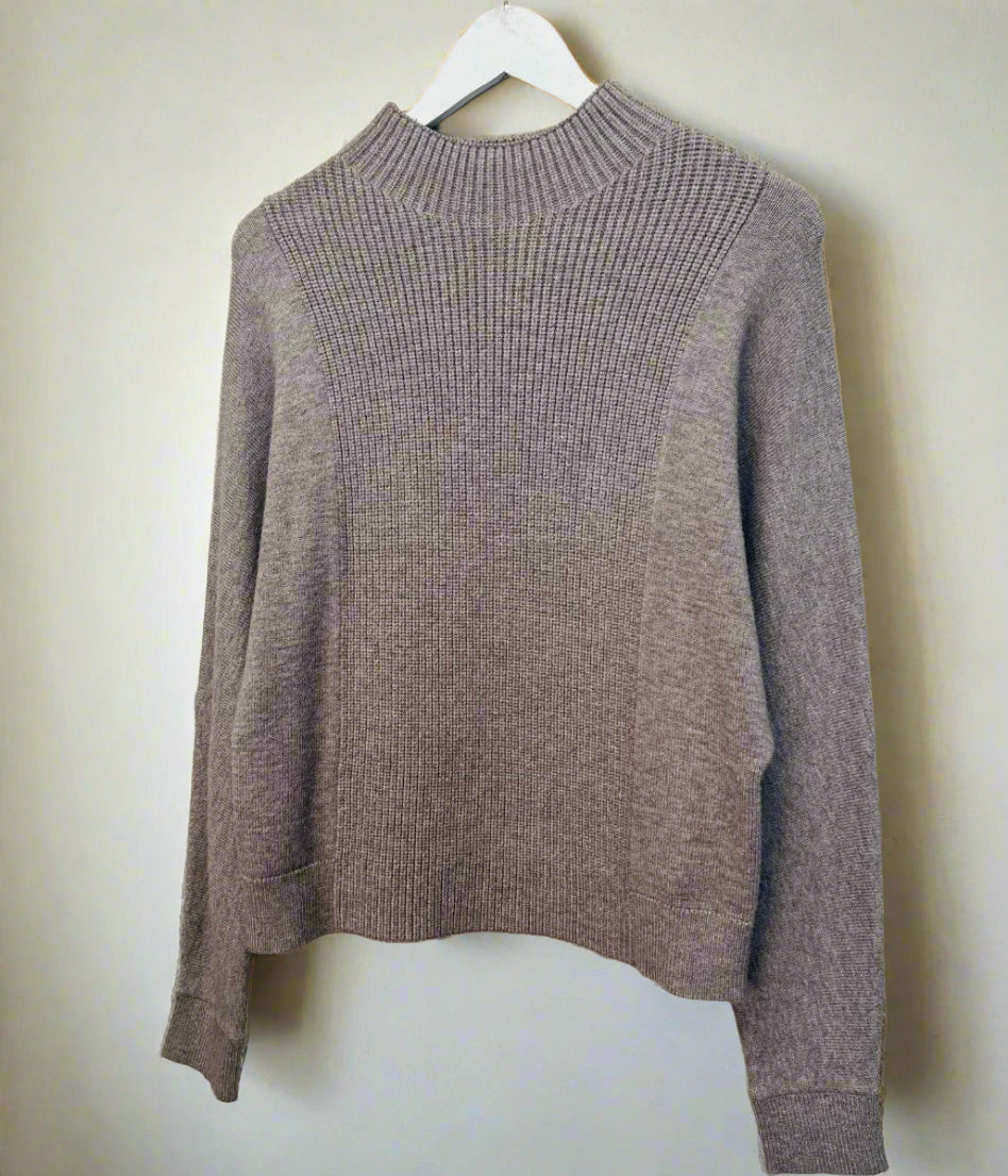 Grey Turtle Neck Ribbed Batwing Jumper