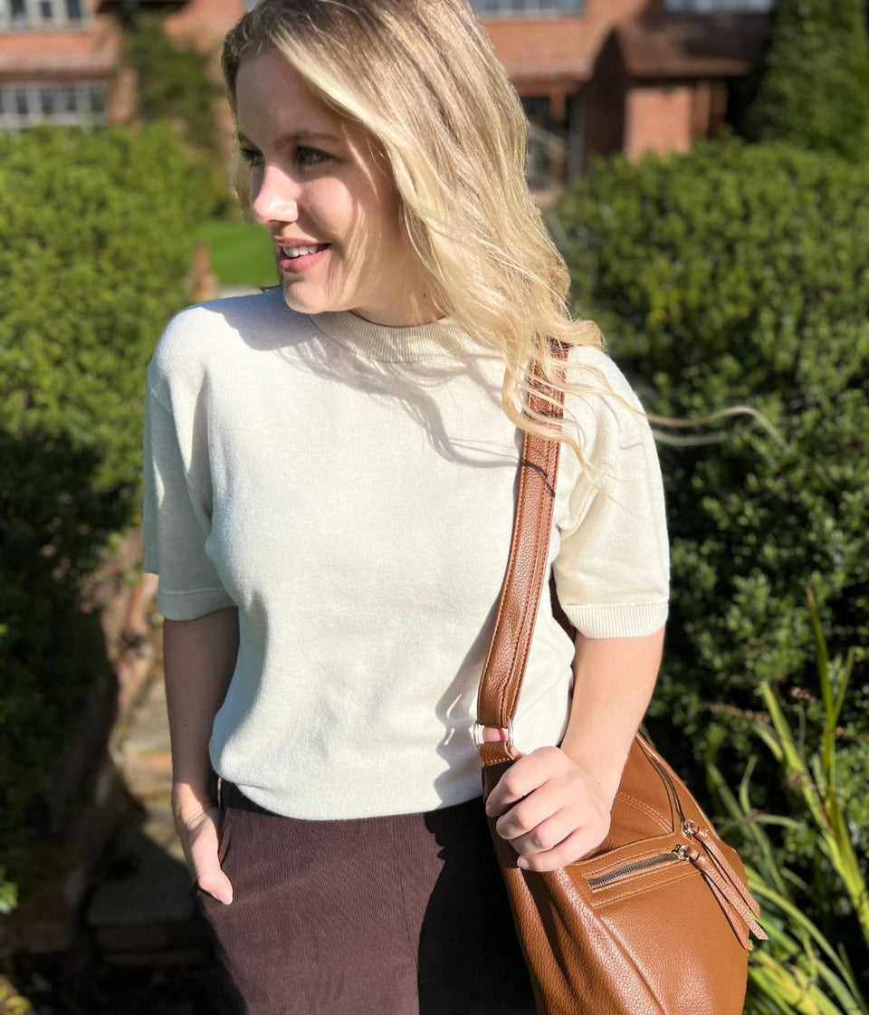 Natural Air Yarn Short Sleeve Crew Neck Jumper