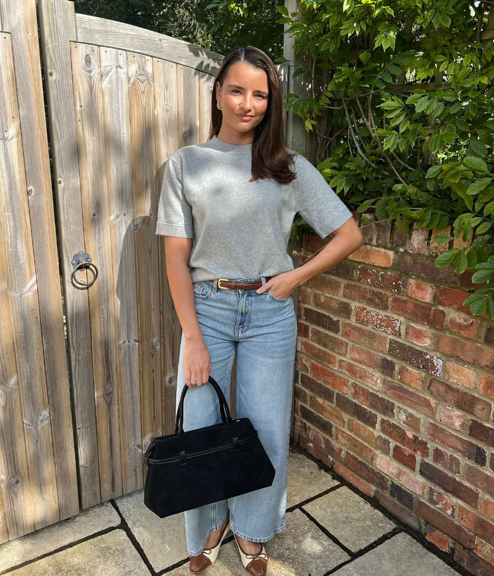 Grey Marl Air Yarn Short Sleeve Crew Neck Jumper
