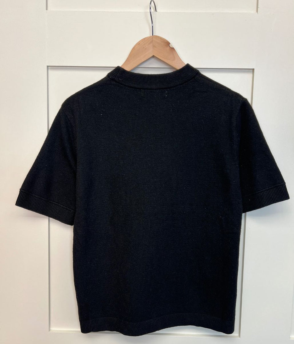 Black Air Yarn Short Sleeve Crew Neck Jumper