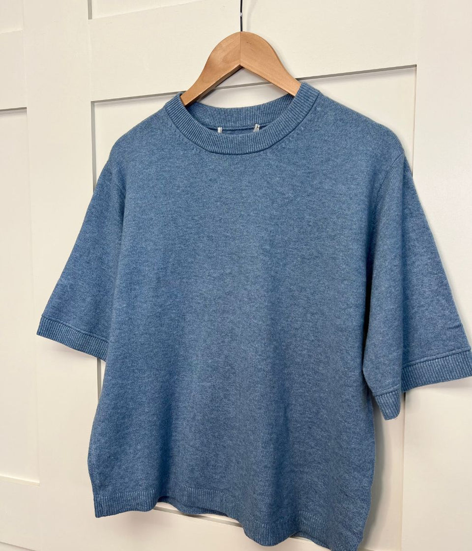 Blue Air Yarn Short Sleeve Crew Neck Jumper