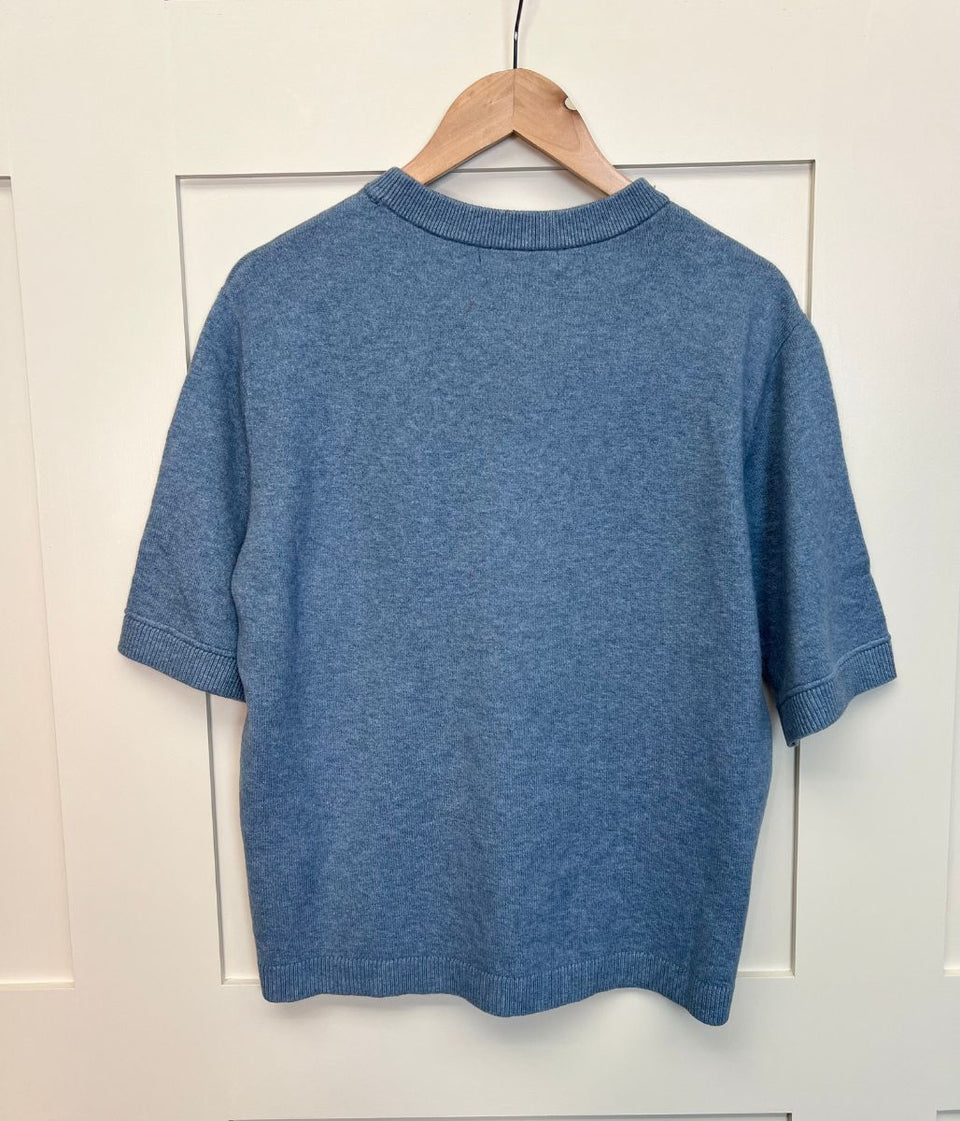 Blue Air Yarn Short Sleeve Crew Neck Jumper
