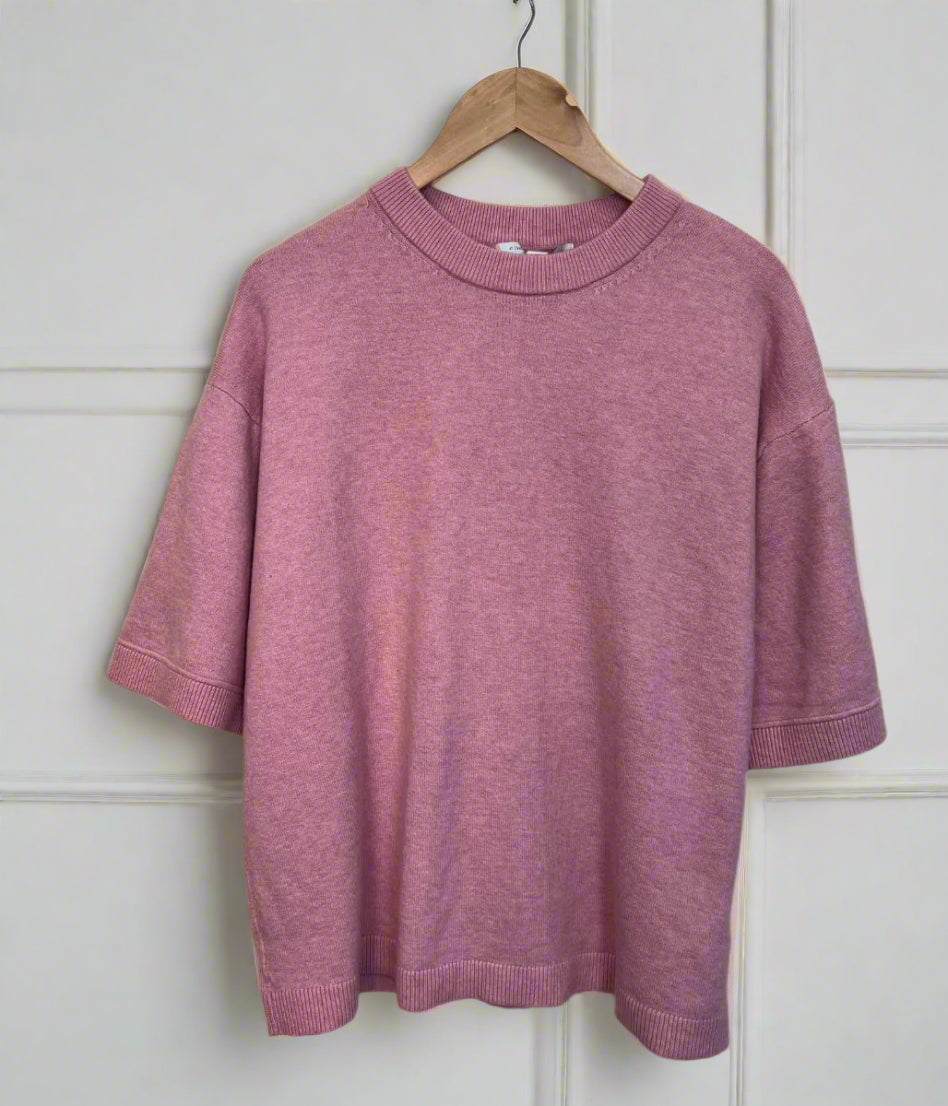 Rose Pink Air Yarn Short Sleeve Crew Neck Jumper