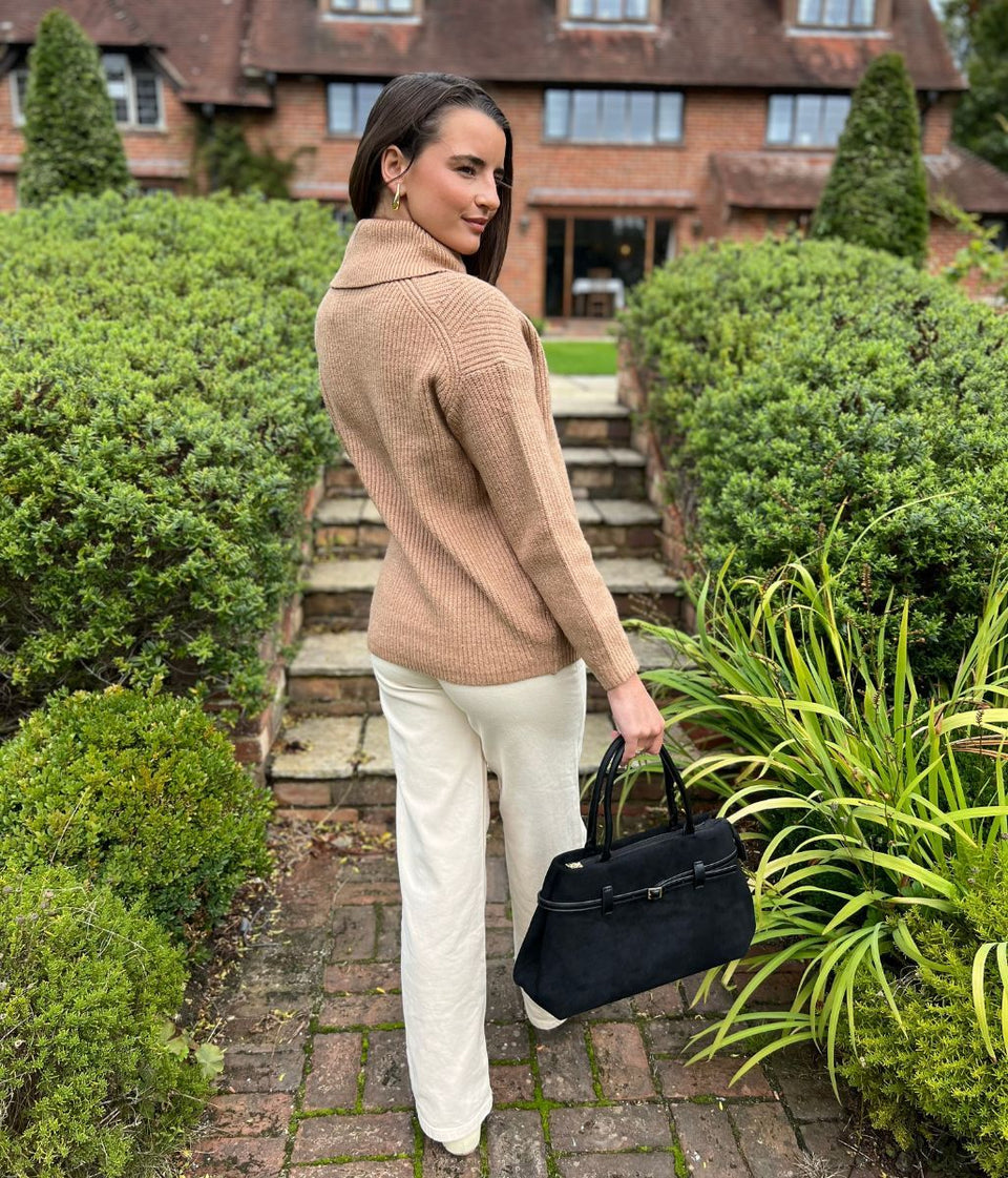 Camel Rollneck Longline Knitted Jumper