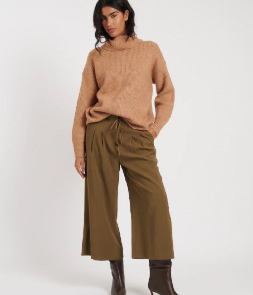Camel Rollneck Longline Knitted Jumper