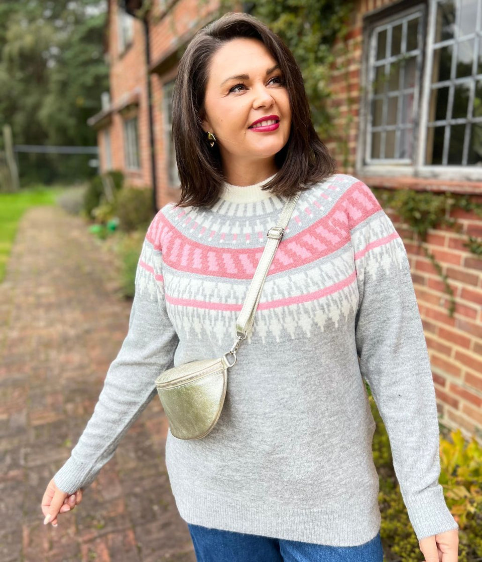 Pink & Grey Fairisle Jumper