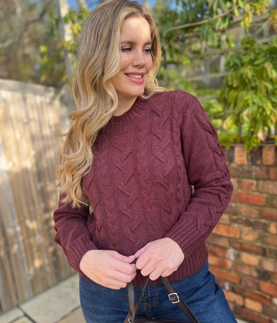 Burgundy Cable Wool Blend Jumper