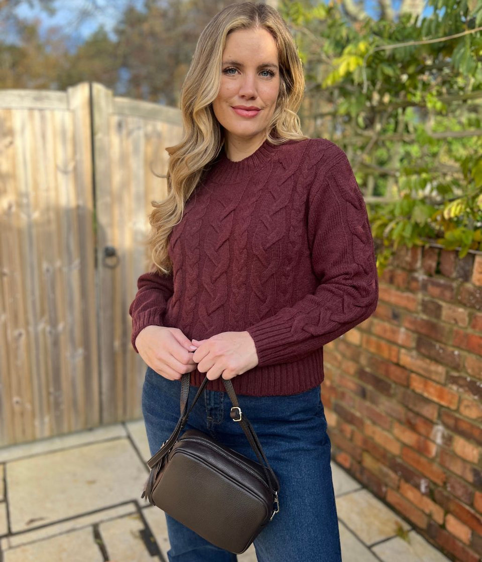 Burgundy Cable Wool Blend Jumper