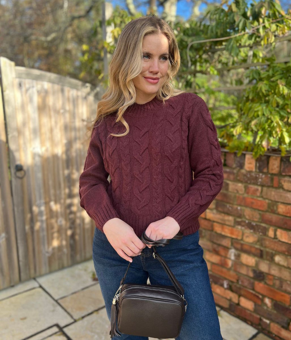 Burgundy Cable Wool Blend Jumper