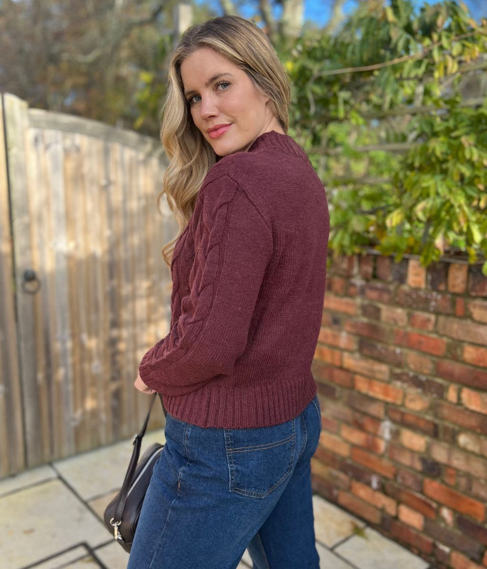 Burgundy Cable Wool Blend Jumper
