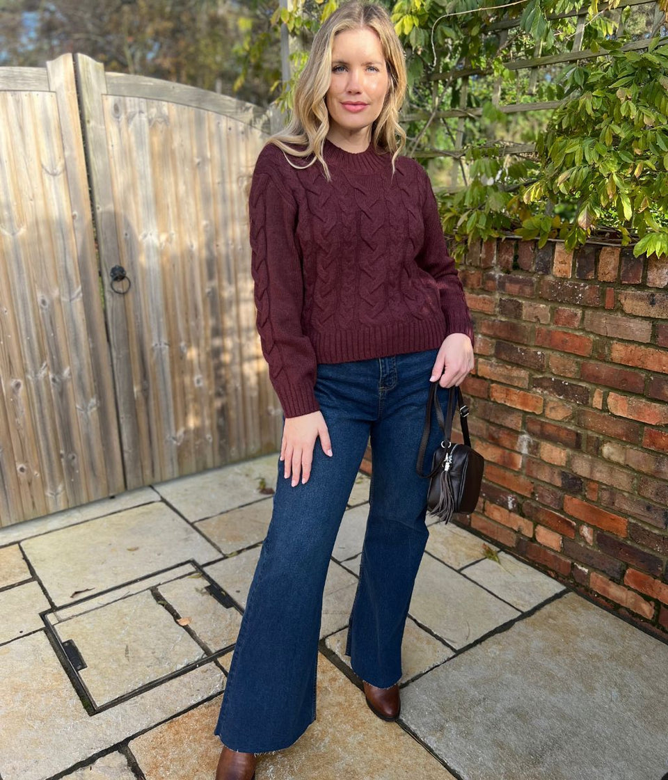 Burgundy Cable Wool Blend Jumper
