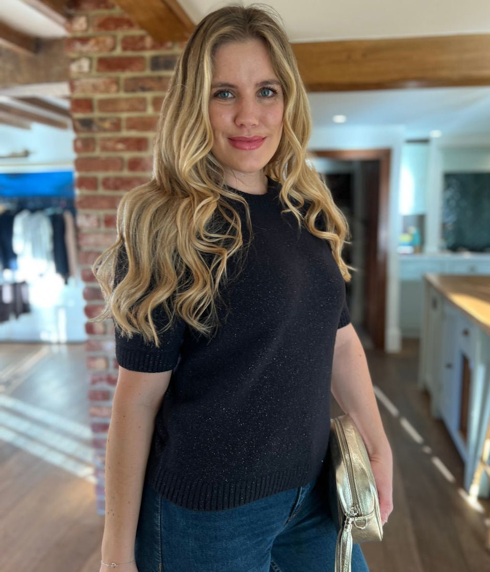 Black Glitter Short Sleeve Jumper