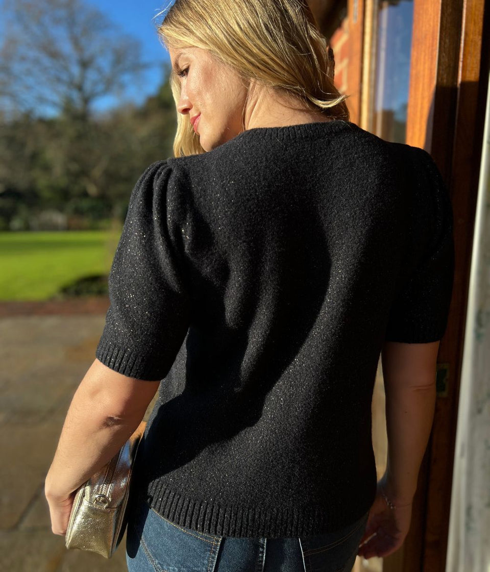 Black Glitter Short Sleeve Jumper