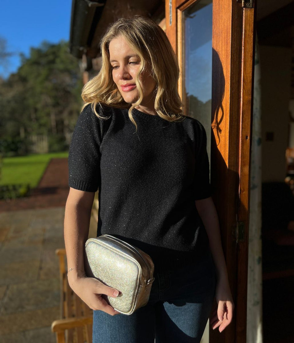 Black Glitter Short Sleeve Jumper