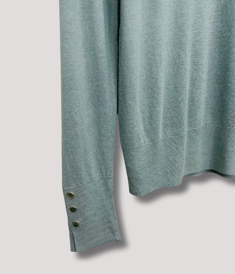 Sage Fine Knit Button Cuff Jumper
