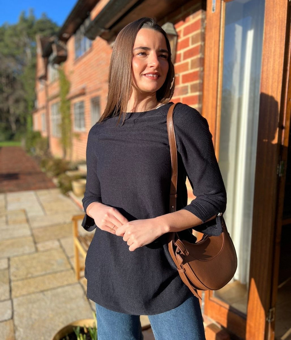 Navy Textured Longline Jumper