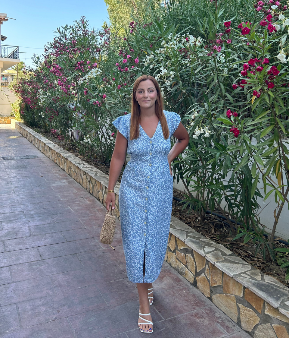 Blue Flower Print Tencel Dress