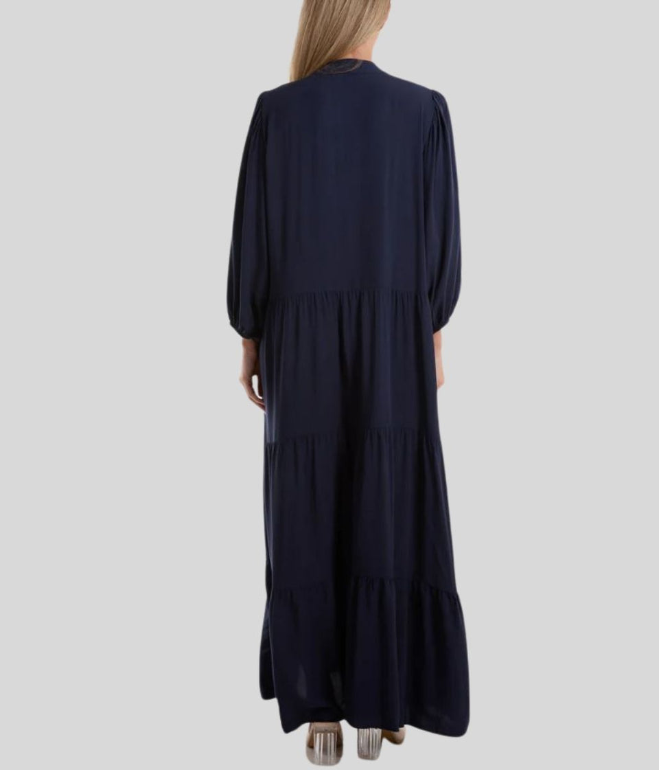 Navy Tiered Maxi Shirt Dress