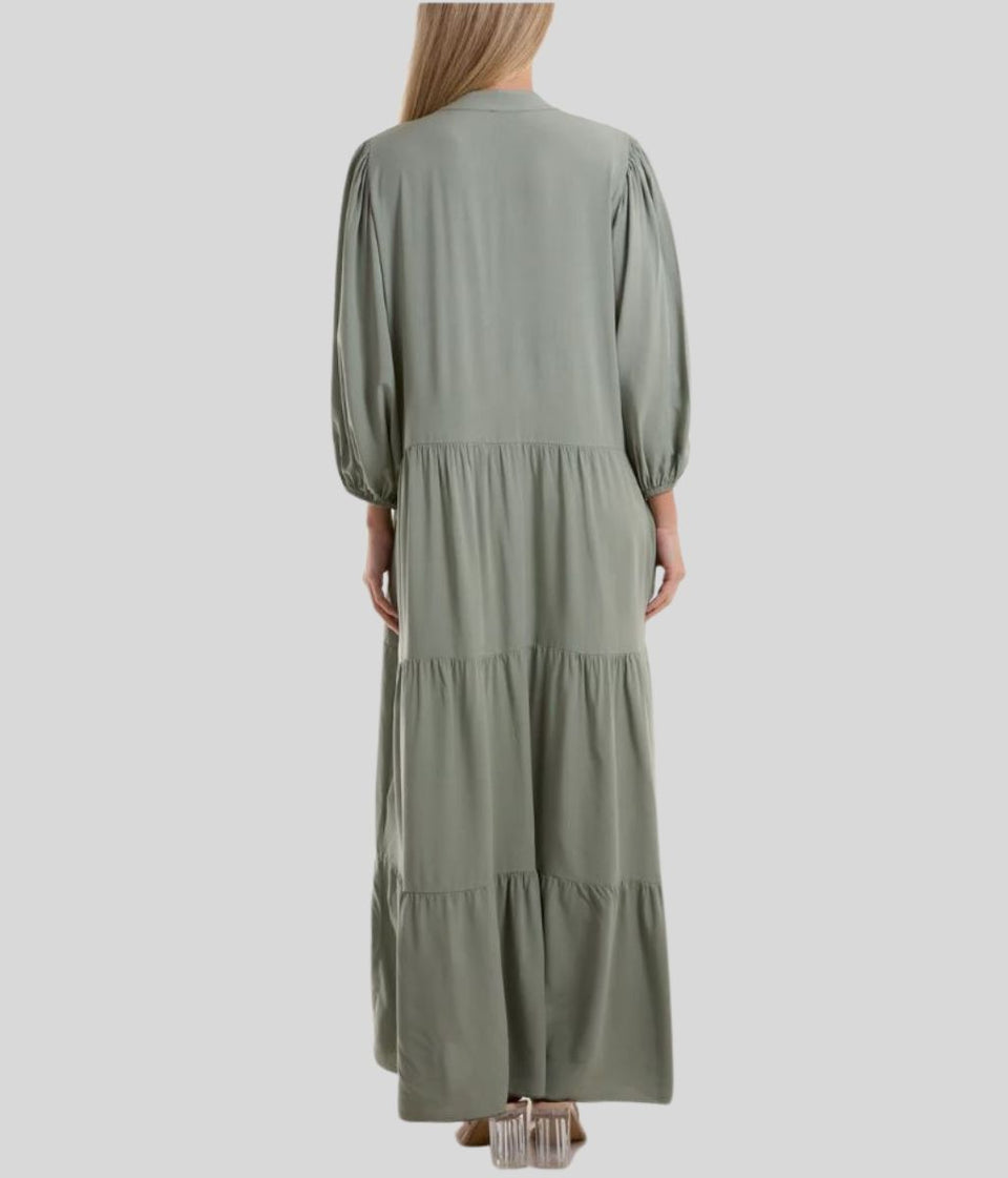 Khaki Tiered Maxi Shirt Dress