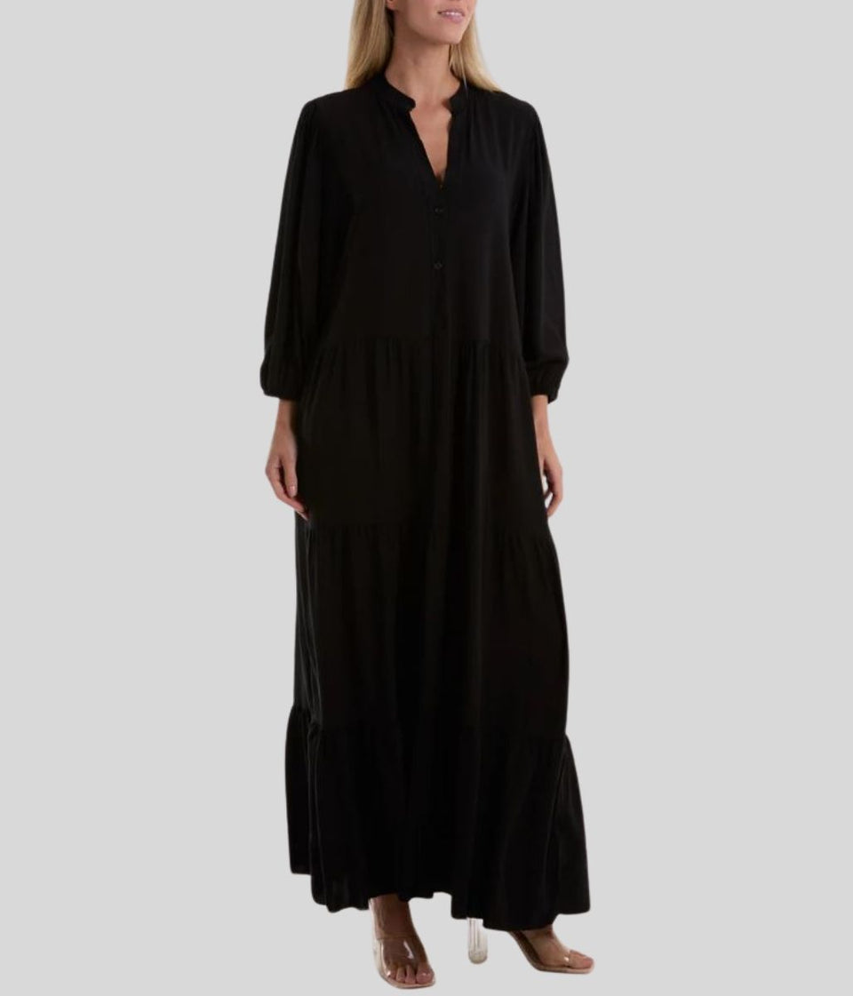 Black Tiered Maxi Shirt Dress