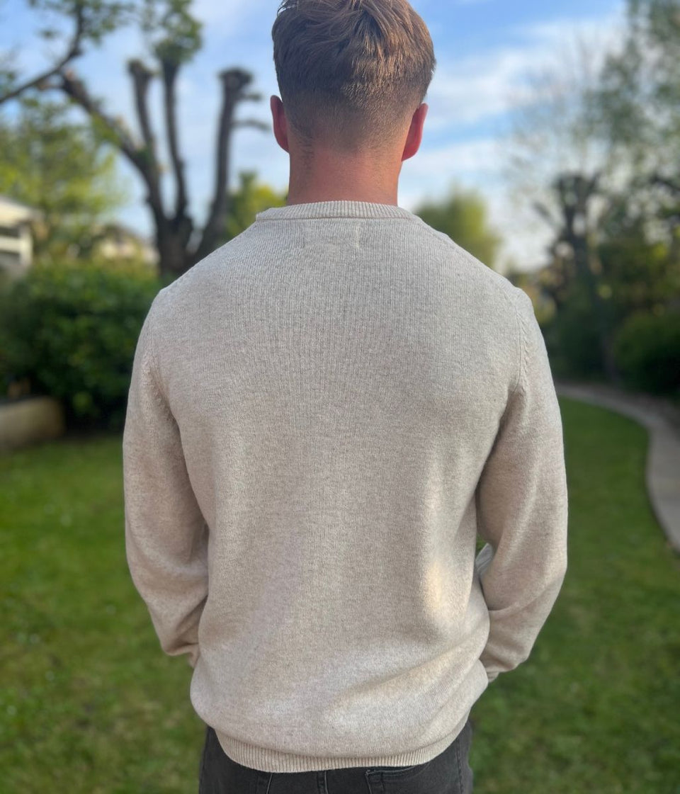 Ecru Men's Extra Fine Lambswool Jumper