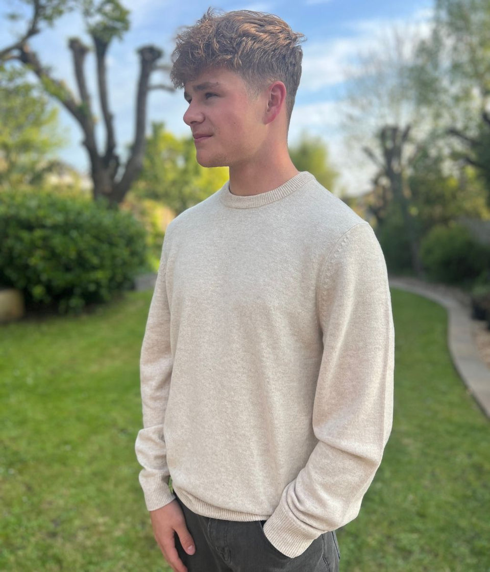 Ecru Men's Extra Fine Lambswool Jumper