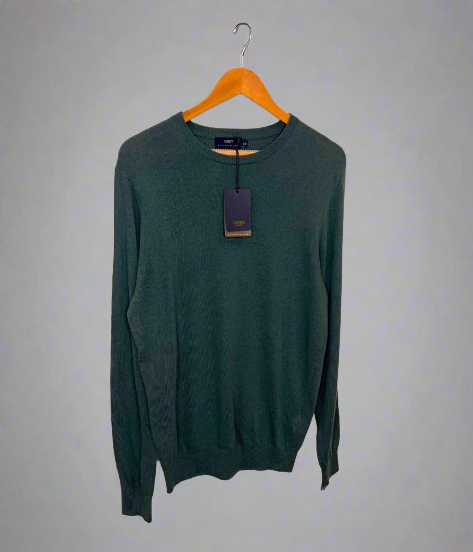 Forest Green Mens Wool Blend Crew Neck Jumper