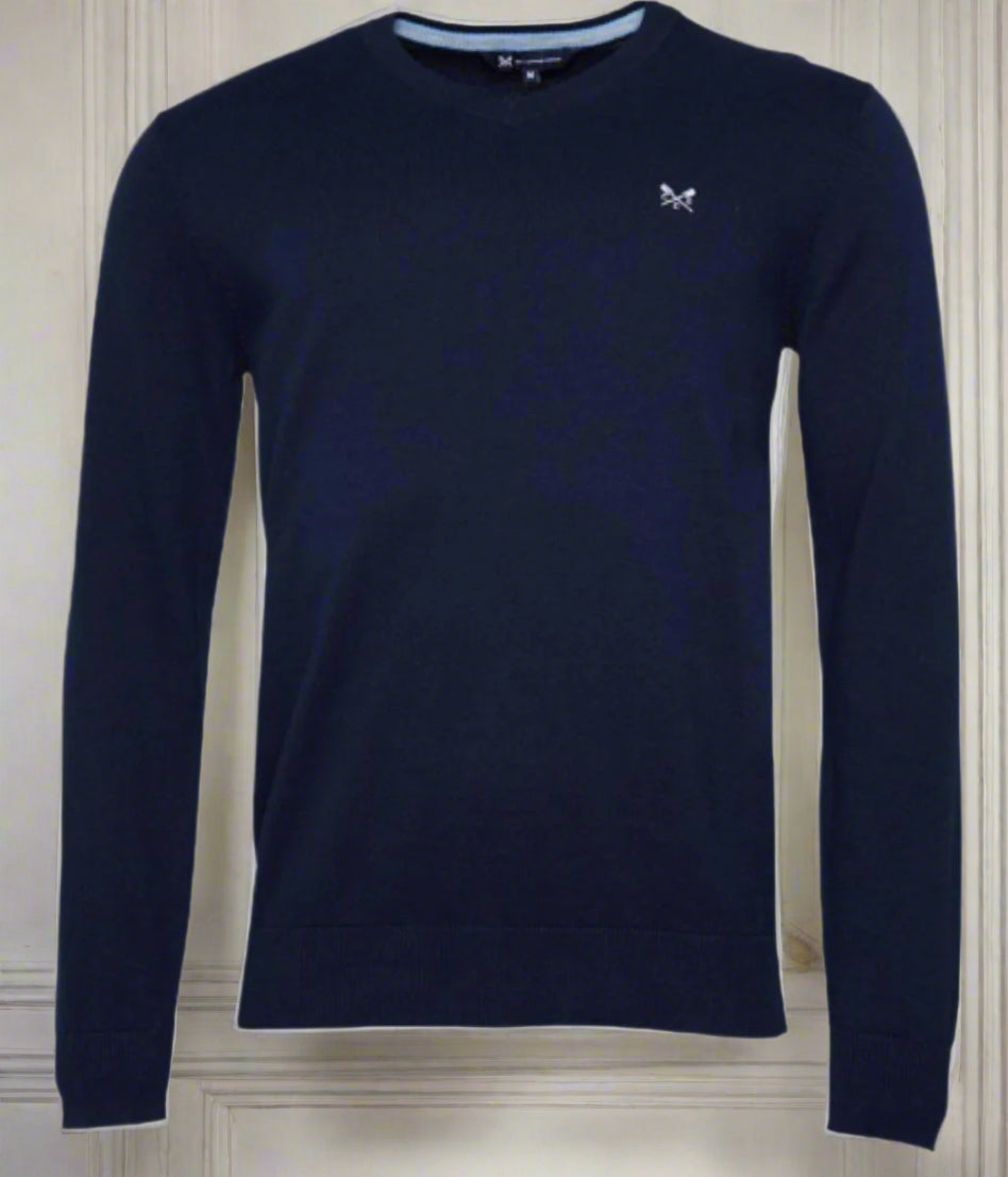 Navy Mens V Neck Logo Jumper