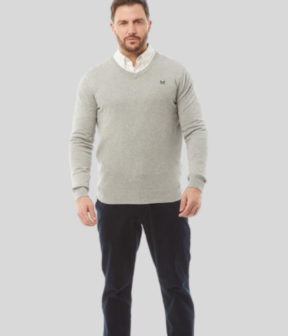 Grey Mens V Neck Logo Jumper