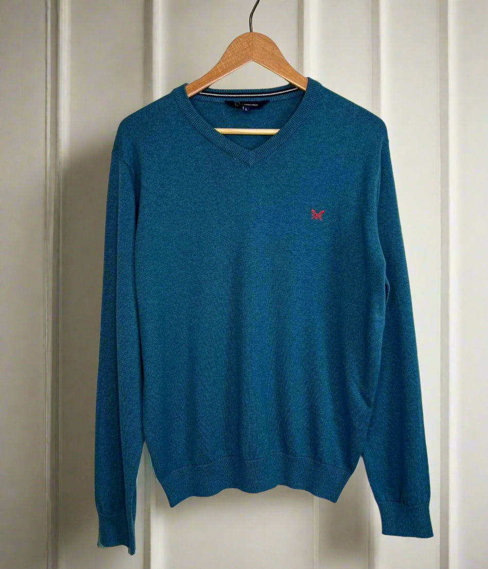 Teal Mens V Neck Logo Jumper