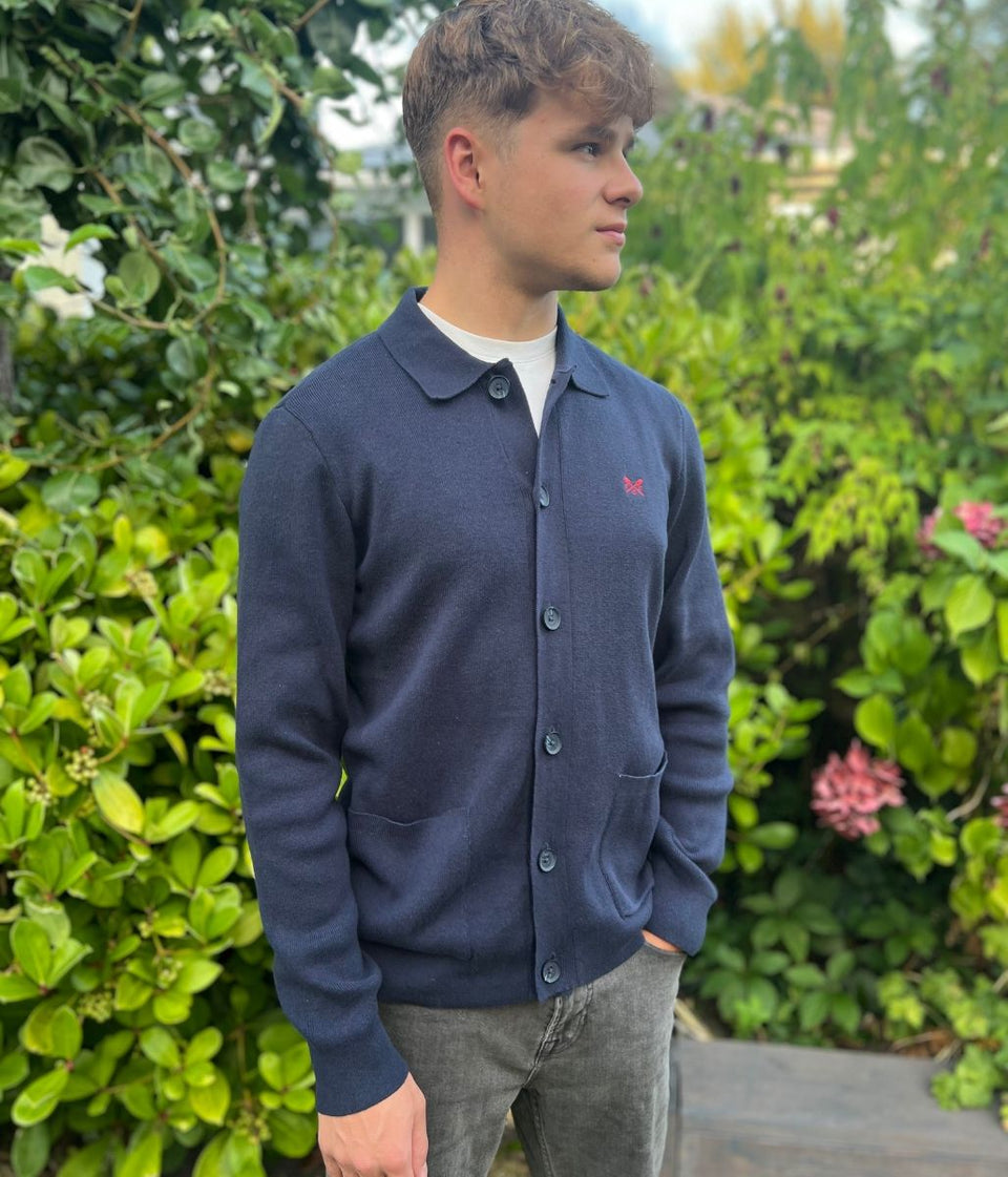 Mens Navy Collared Cardigan