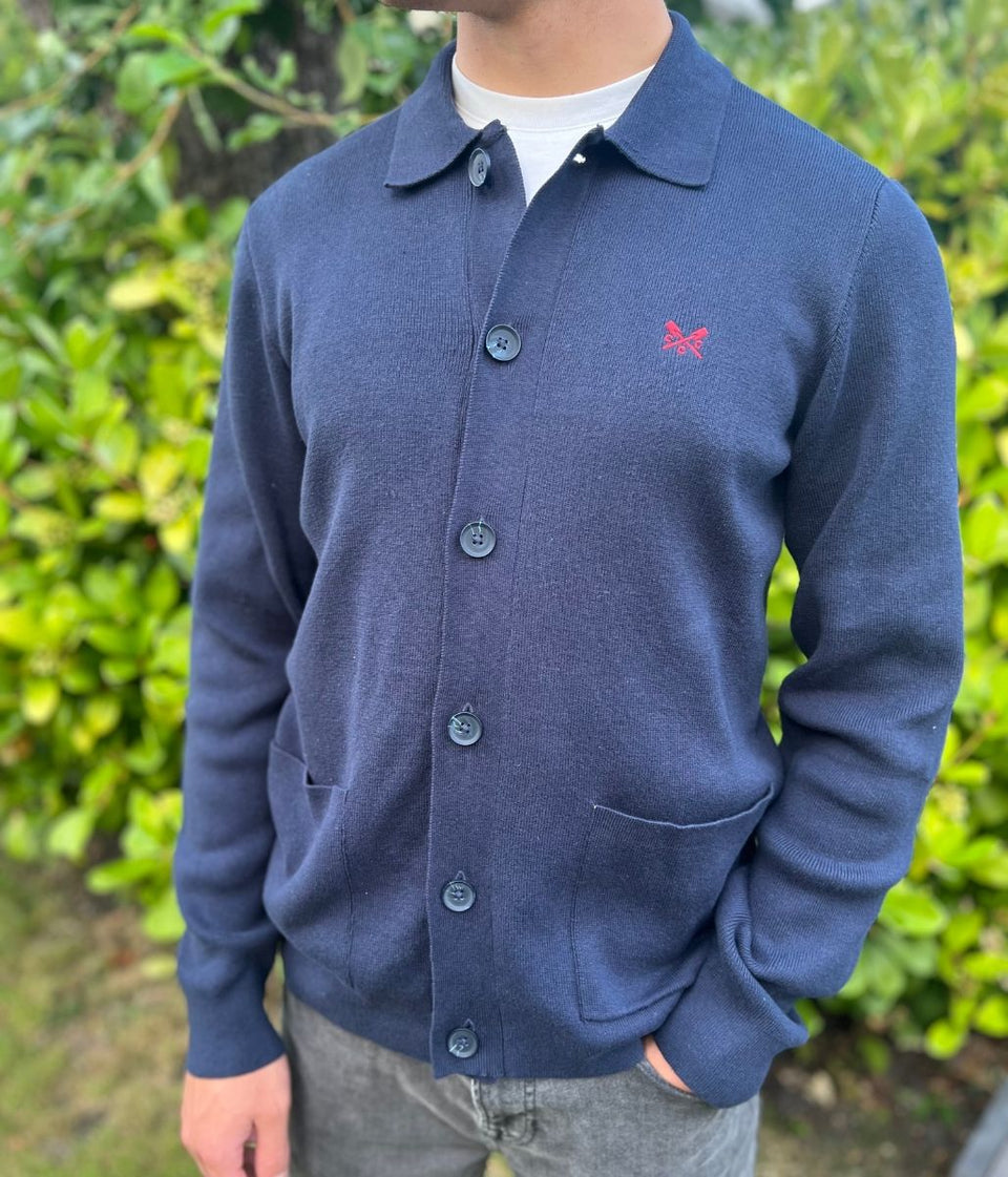 Mens Navy Collared Cardigan