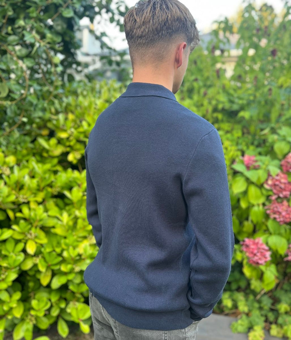 Mens Navy Collared Cardigan