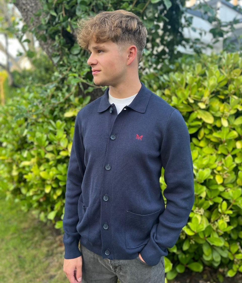 Mens Navy Collared Cardigan