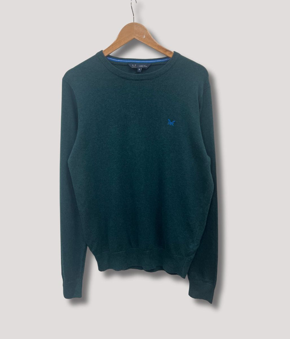 Dark Green Mens Cotton Crew Neck Logo Jumper