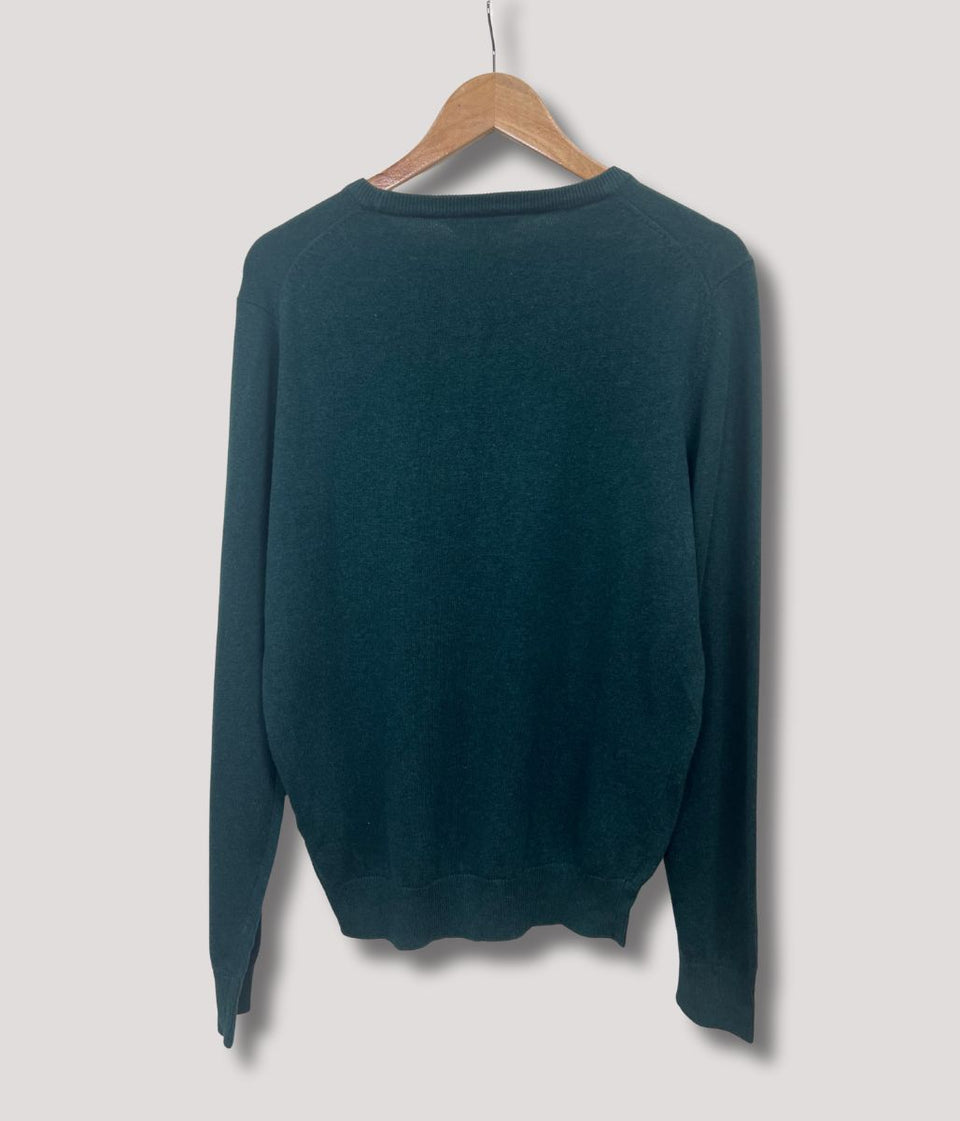 Dark Green Mens Cotton Crew Neck Logo Jumper