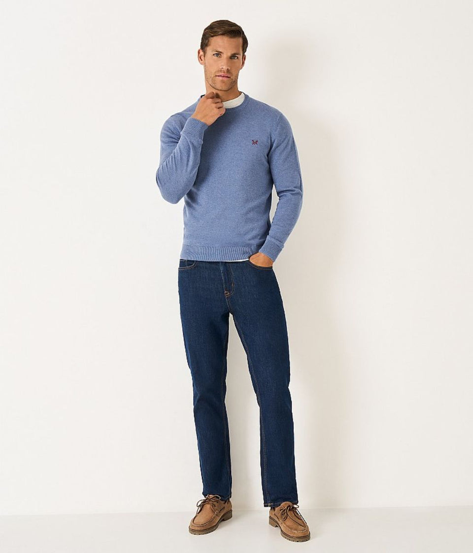 Denim Blue Mens Cotton Crew Neck Logo Jumper