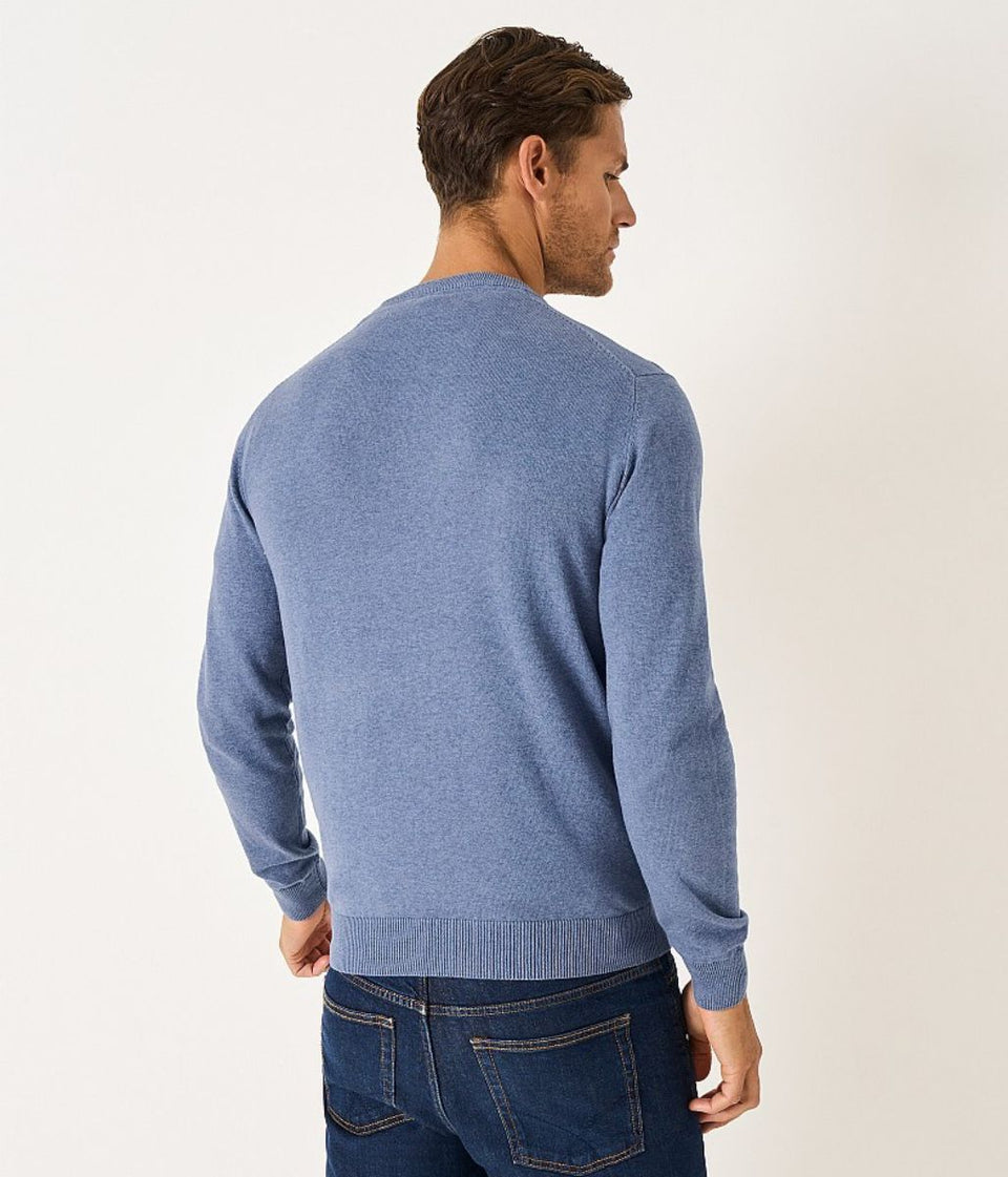 Denim Blue Mens Cotton Crew Neck Logo Jumper