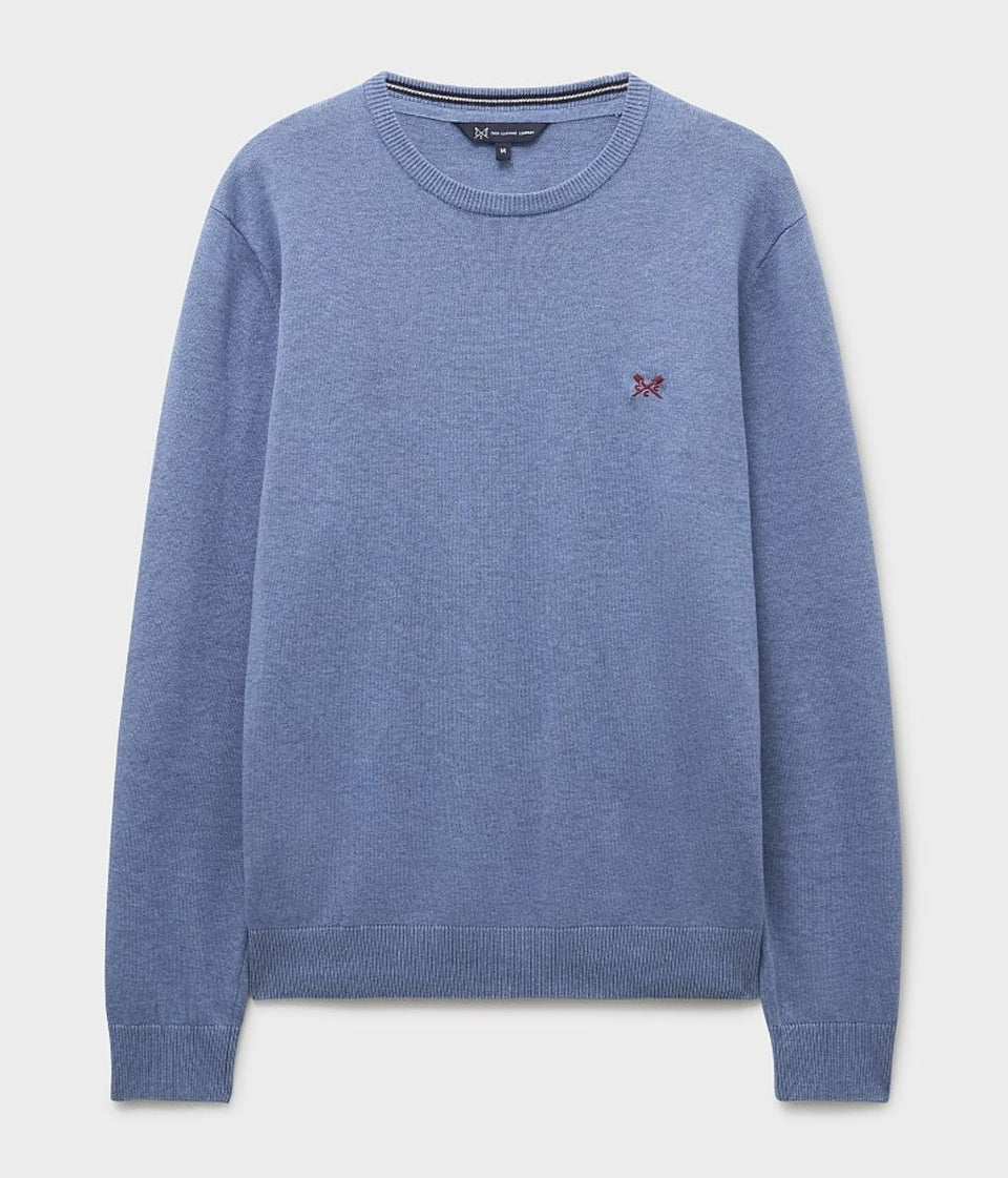 Denim Blue Mens Cotton Crew Neck Logo Jumper