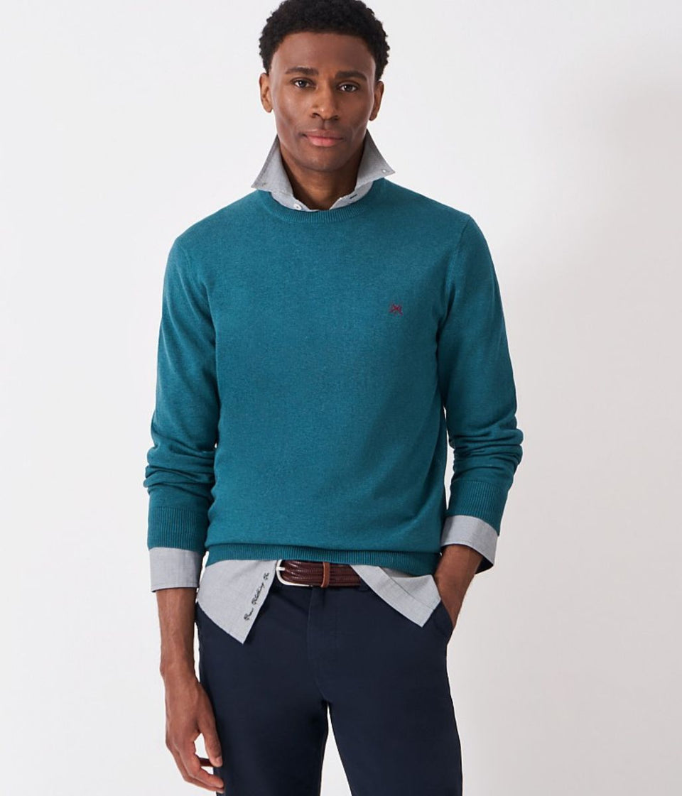 Teal Mens Cotton Crew Neck Logo Jumper