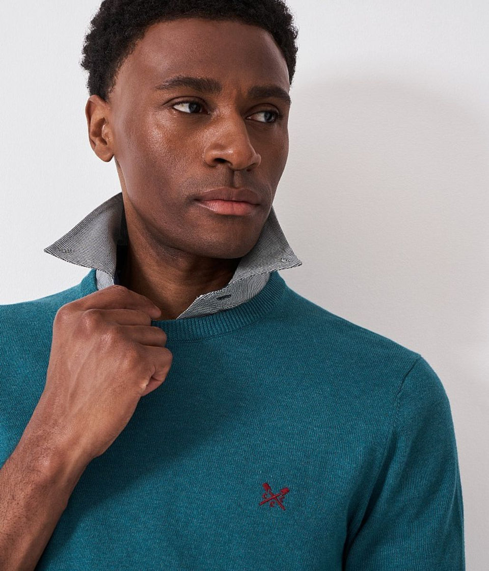 Teal Mens Cotton Crew Neck Logo Jumper