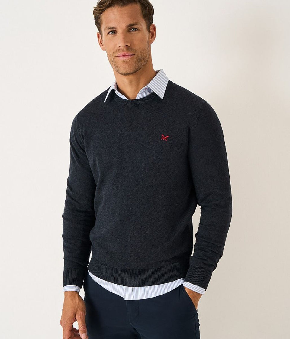 Charcoal Cotton Crew Neck Logo Jumper