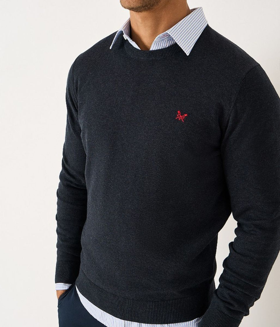 Charcoal Cotton Crew Neck Logo Jumper