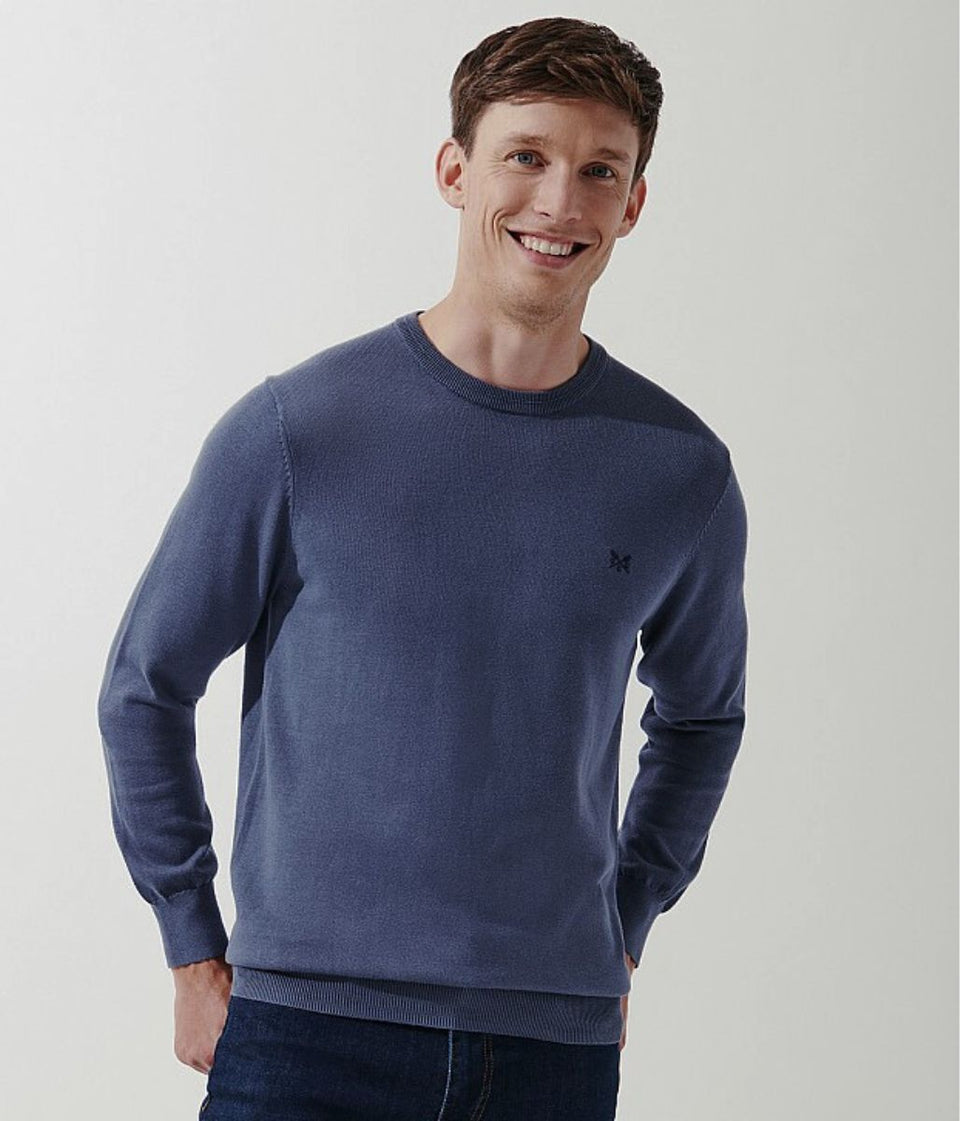 Midnight Blue Cotton Crew Neck Logo Jumper
