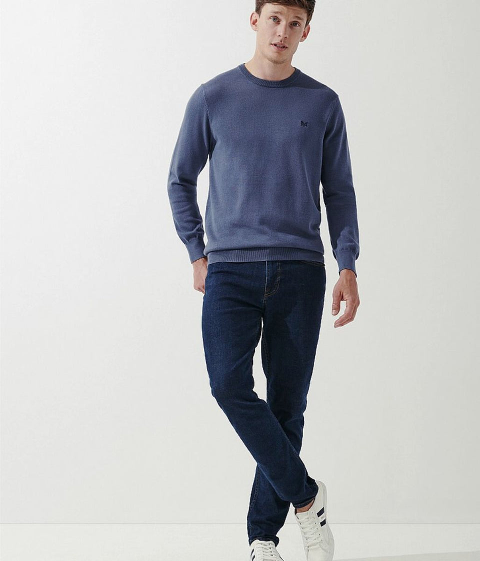 Midnight Blue Cotton Crew Neck Logo Jumper