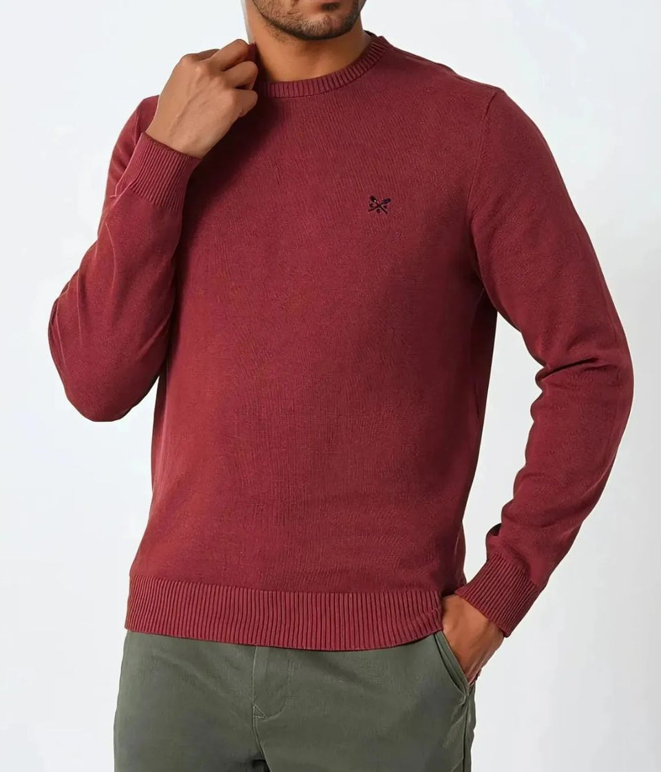 Dark Pink Cotton Crew Neck Logo Jumper