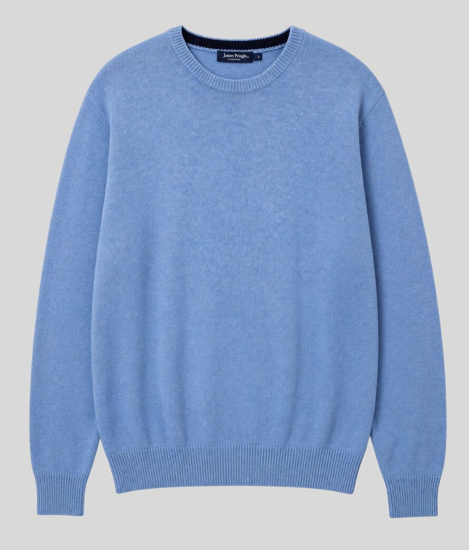 Mens Light Blue Wool Crew Neck Jumper